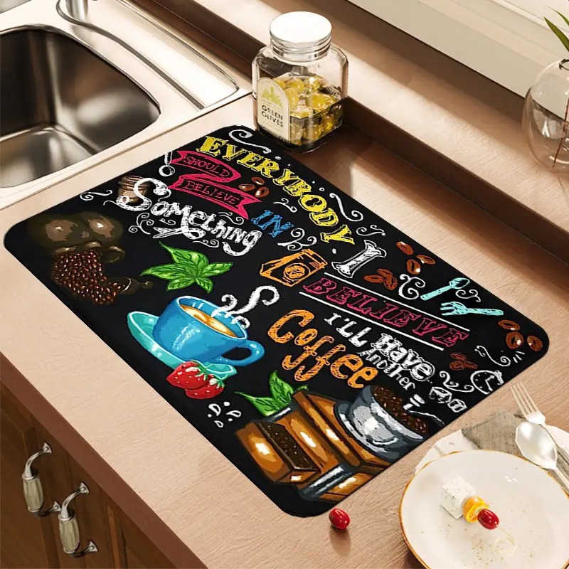 Bar Mat Rubber - سجادة تجفيف للمطبخ بتصميم قهوة إبداعي،