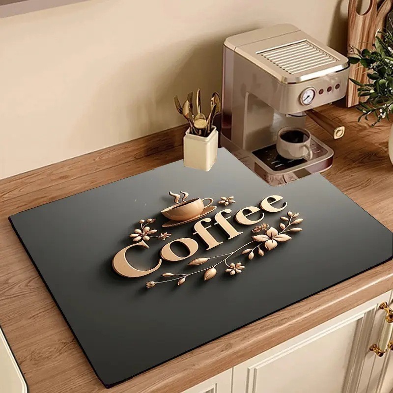 Bar Mat Rubber - سجادة مطبخ ماصة بتصميم القهوة، مضادة